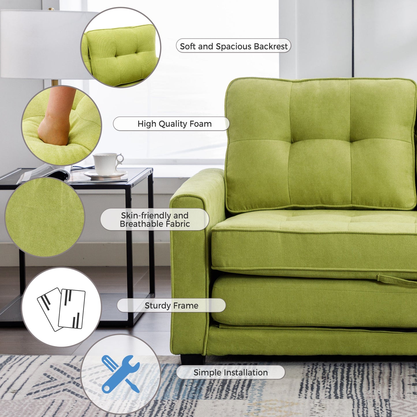 LuminaPull Green Loveseat Sofa