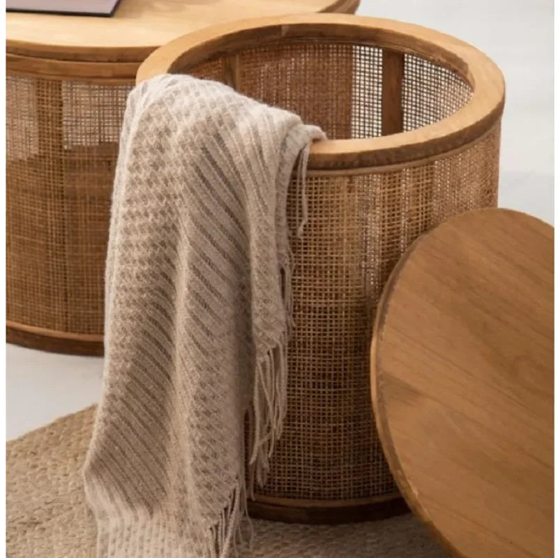 Japanese Round Rattan Coffee Table
