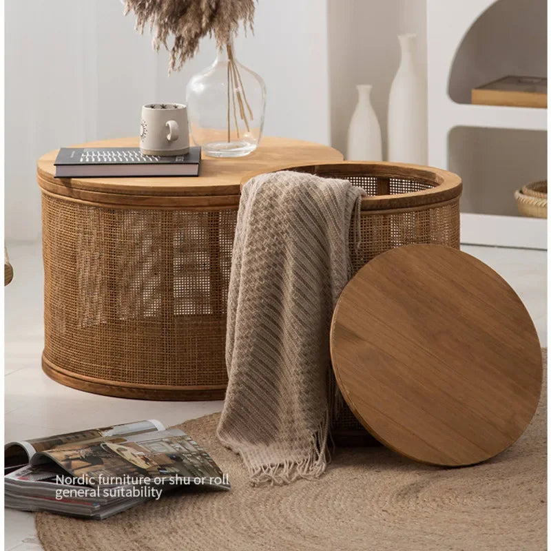 Japanese Round Rattan Coffee Table