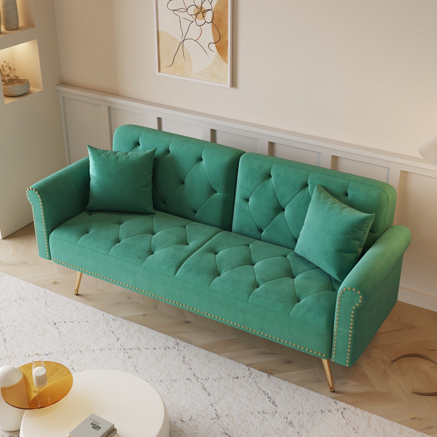ZenithEdge Velvet Nail-Head Lounger