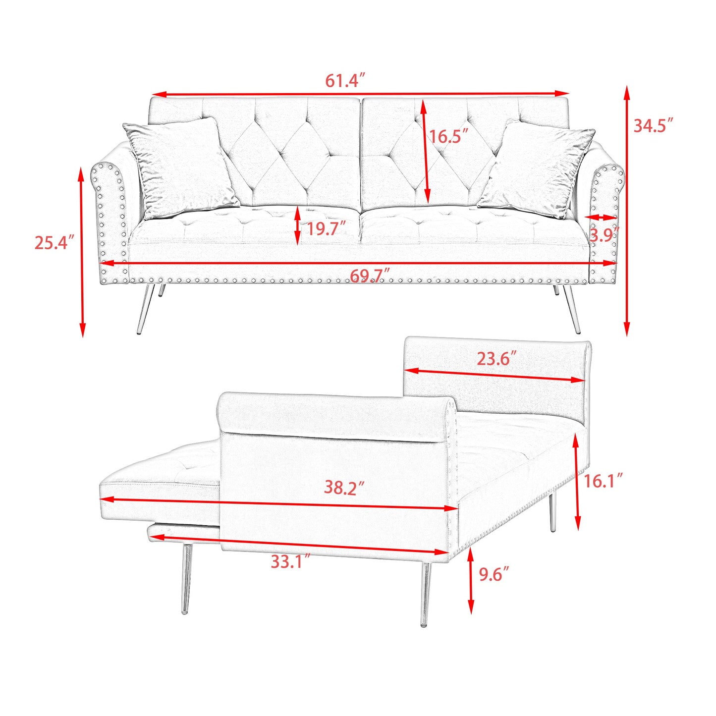 ZenithEdge Velvet Nail-Head Lounger