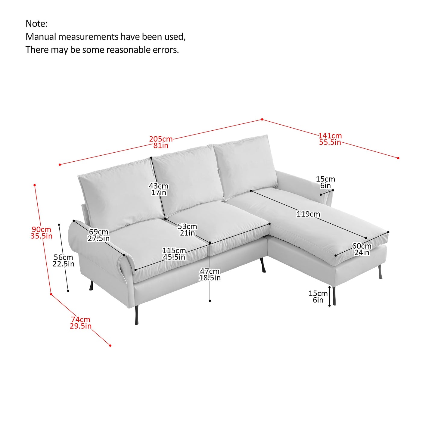 Isolde Accent L-Shaped Modern Couch