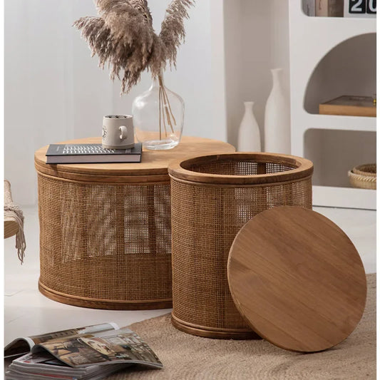 Japanese Round Rattan Coffee Table